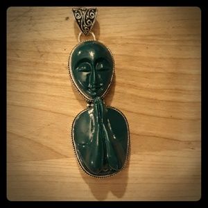 New Carved Praying Goddess 925 Silver Pendant.
